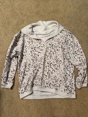 aerie Cream Leopard-Print Half Zip Pullover
